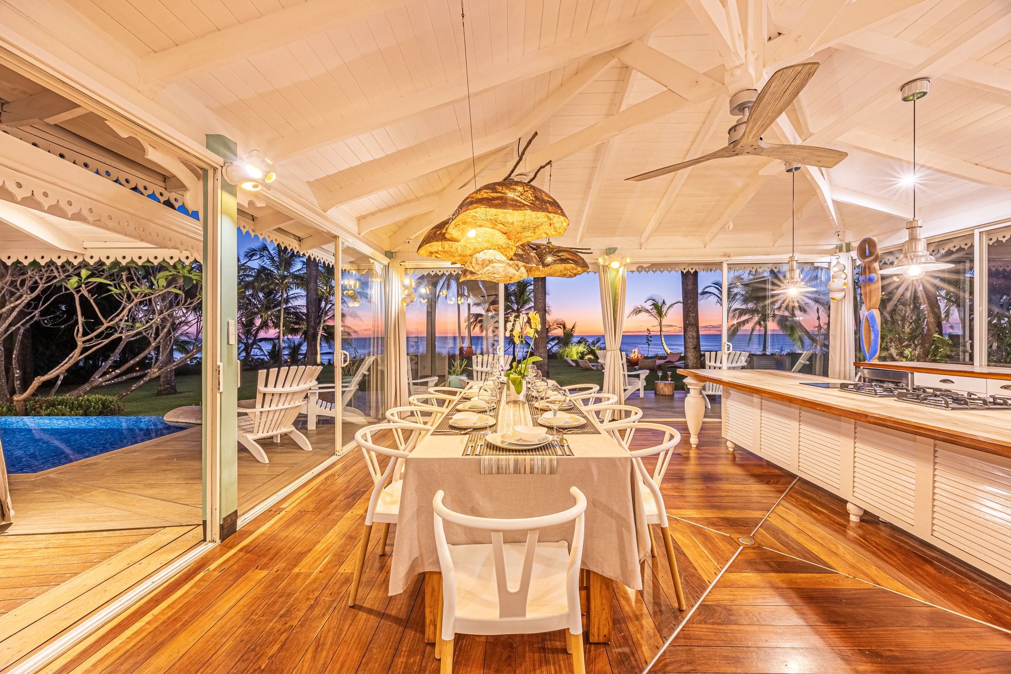 Dining room with ocean sunset